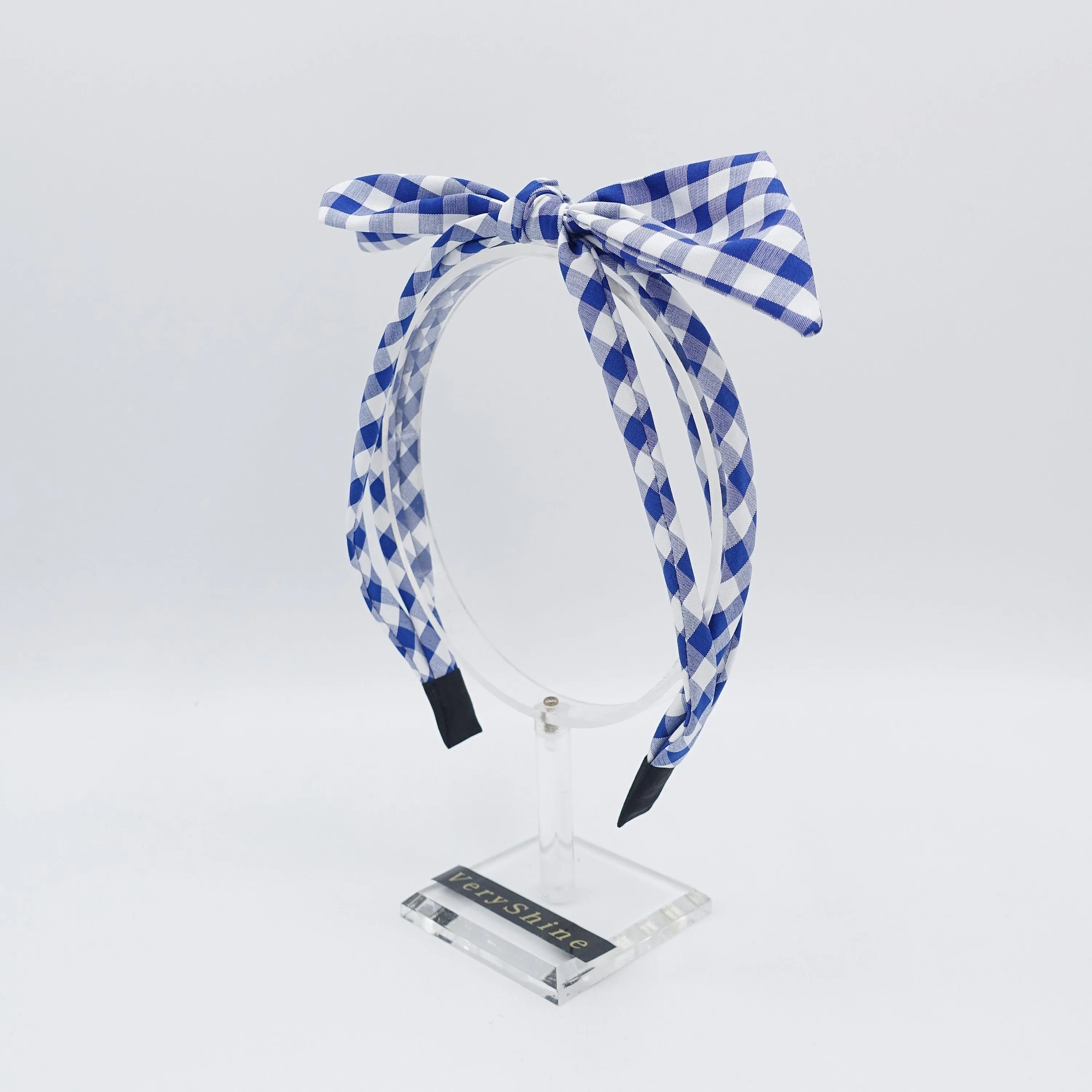 gingham check headband triple strand bow knot thin hairband women hair accessory