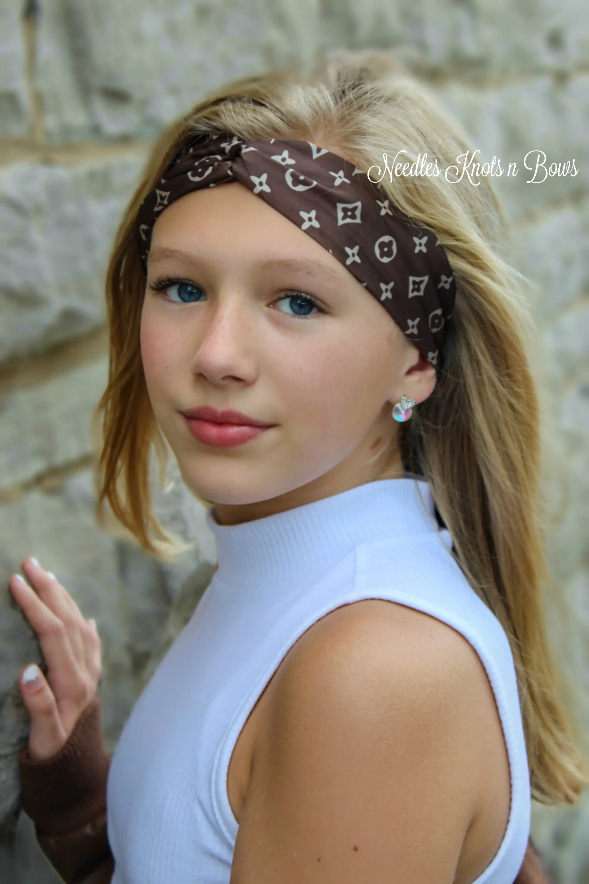 Girls Fashion Twist Knot Turban Headband, Brown, Black