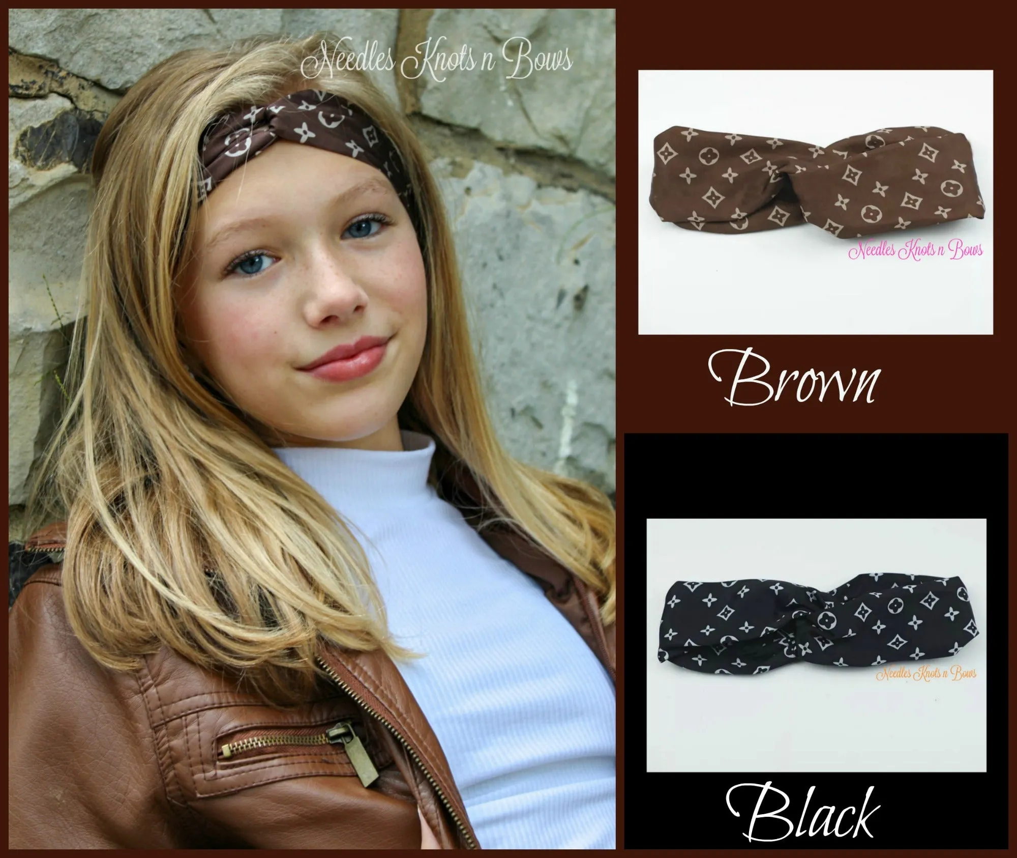 Girls Fashion Twist Knot Turban Headband, Brown, Black