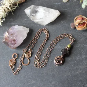 Glasgow Rose Cantrip Pendant Necklace with Garnet in Copper