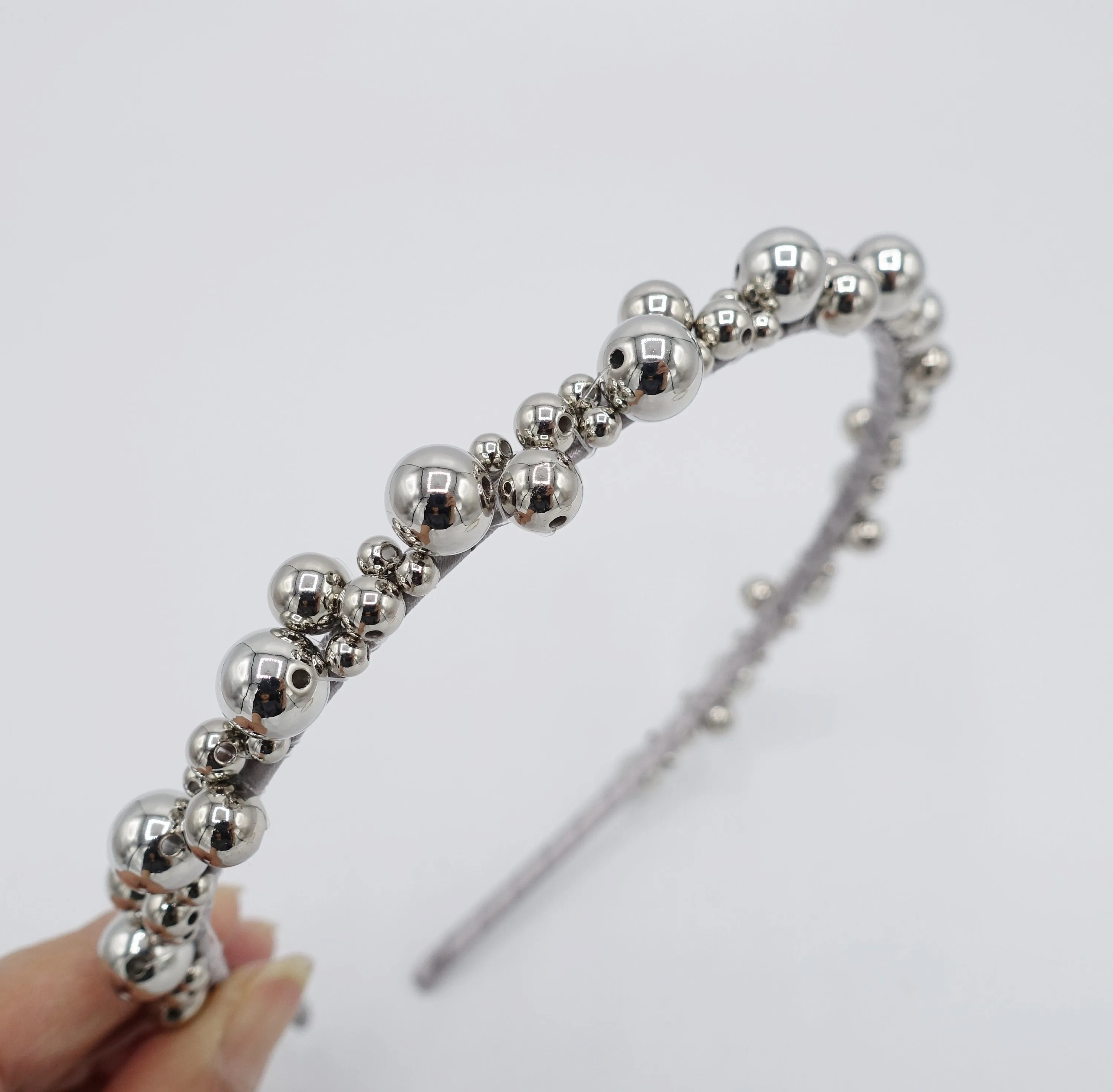 glossy metal ball headband for women