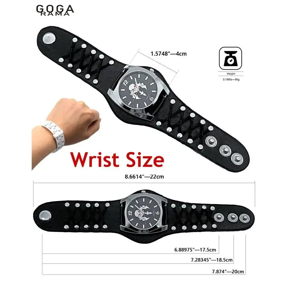 GOGARAMA New Numerals Button Leather Strap 3D Skull Quartz Punk Wrist Watch for Men&Women Birthday Christmas Halloween Good Gift