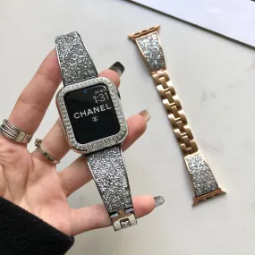 Gold Diamond Apple Watch Band, Women Iwatch Black Band, Stainless Steel Watch Band 38mm 40mm 42mm 44mm, Apple Watch Series 6 5 4 3 2 1 SE