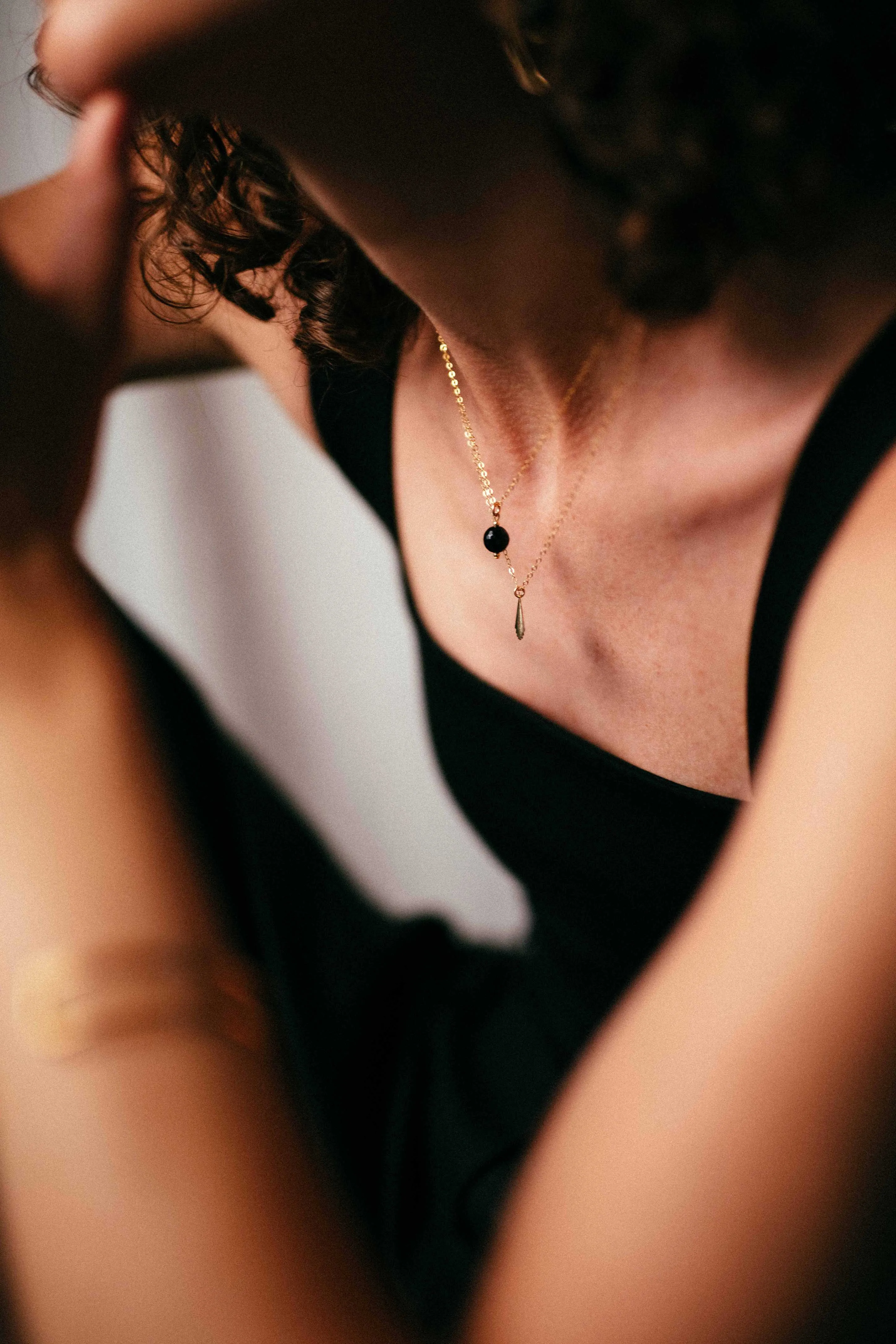 Gold Filled Black Agate Pendant Necklace