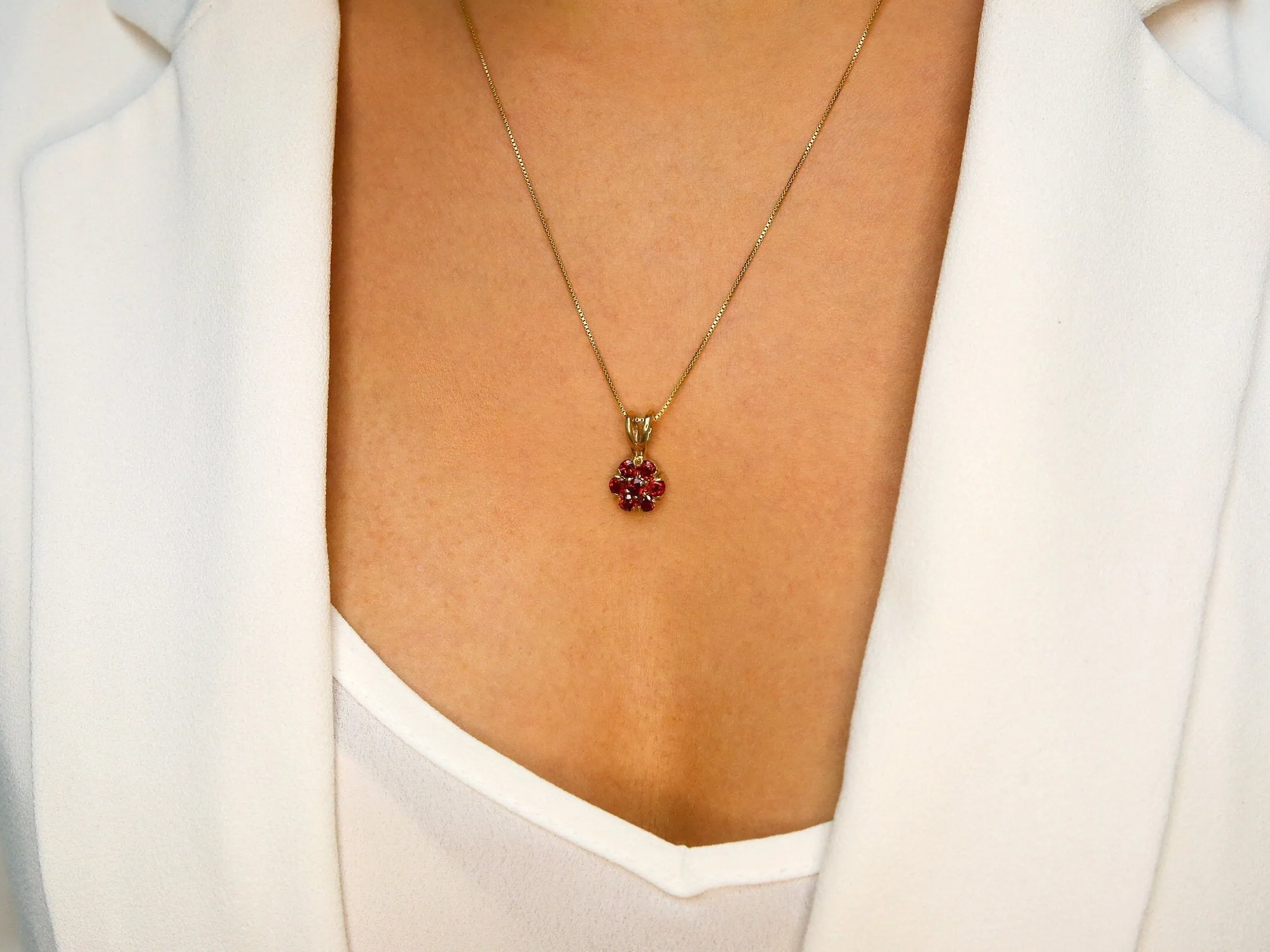 Gold Garnet Pendant - Natural Garnet Necklace, January Birthstone Necklace