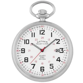 Gotham Men's Stainless Steel 30M WR Analog Quartz Date Railroad Pocket Watch # GWC14105S