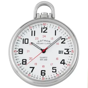 Gotham Men's Stainless Steel Analog Quartz Date Railroad Style Pocket Watch # GWC14107S