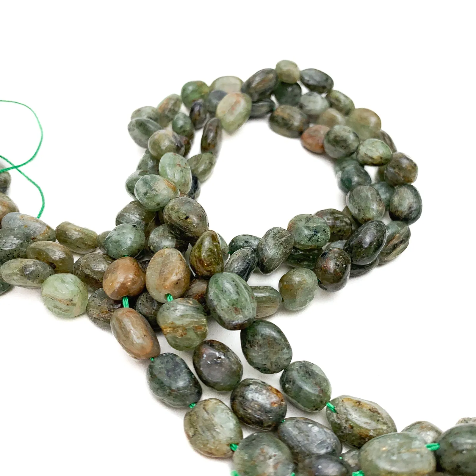 Green Garnet Smooth Pebbles Bead Strand