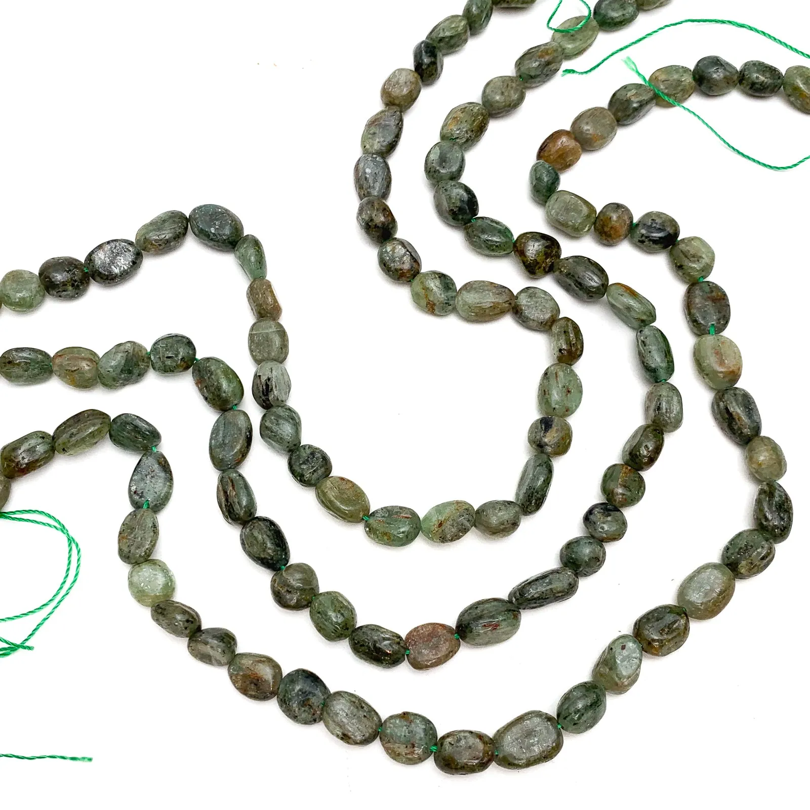 Green Garnet Smooth Pebbles Bead Strand