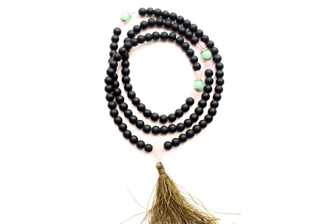 Green Onyx Spacer 108 Black Beads Prayer Mala