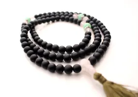 Green Onyx Spacer 108 Black Beads Prayer Mala