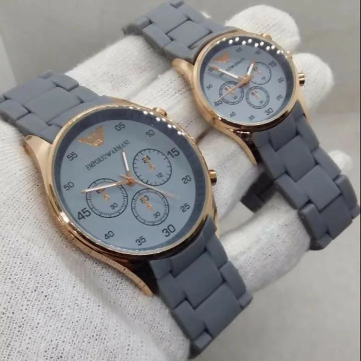 Grey Couple Pair Rubber Chain Watch Premium Quality