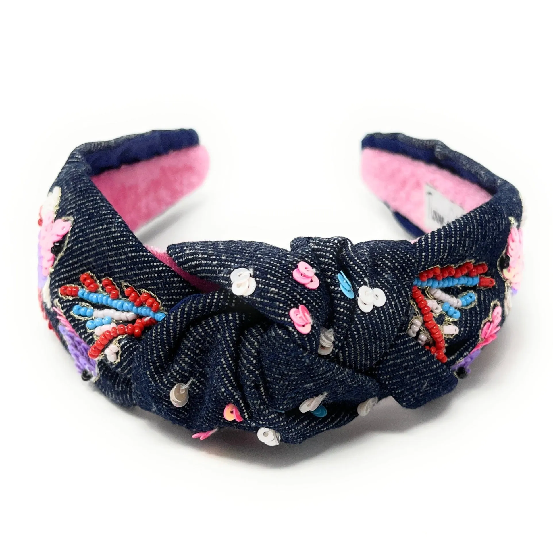 Hand Bead Denim Fish Knot Headband