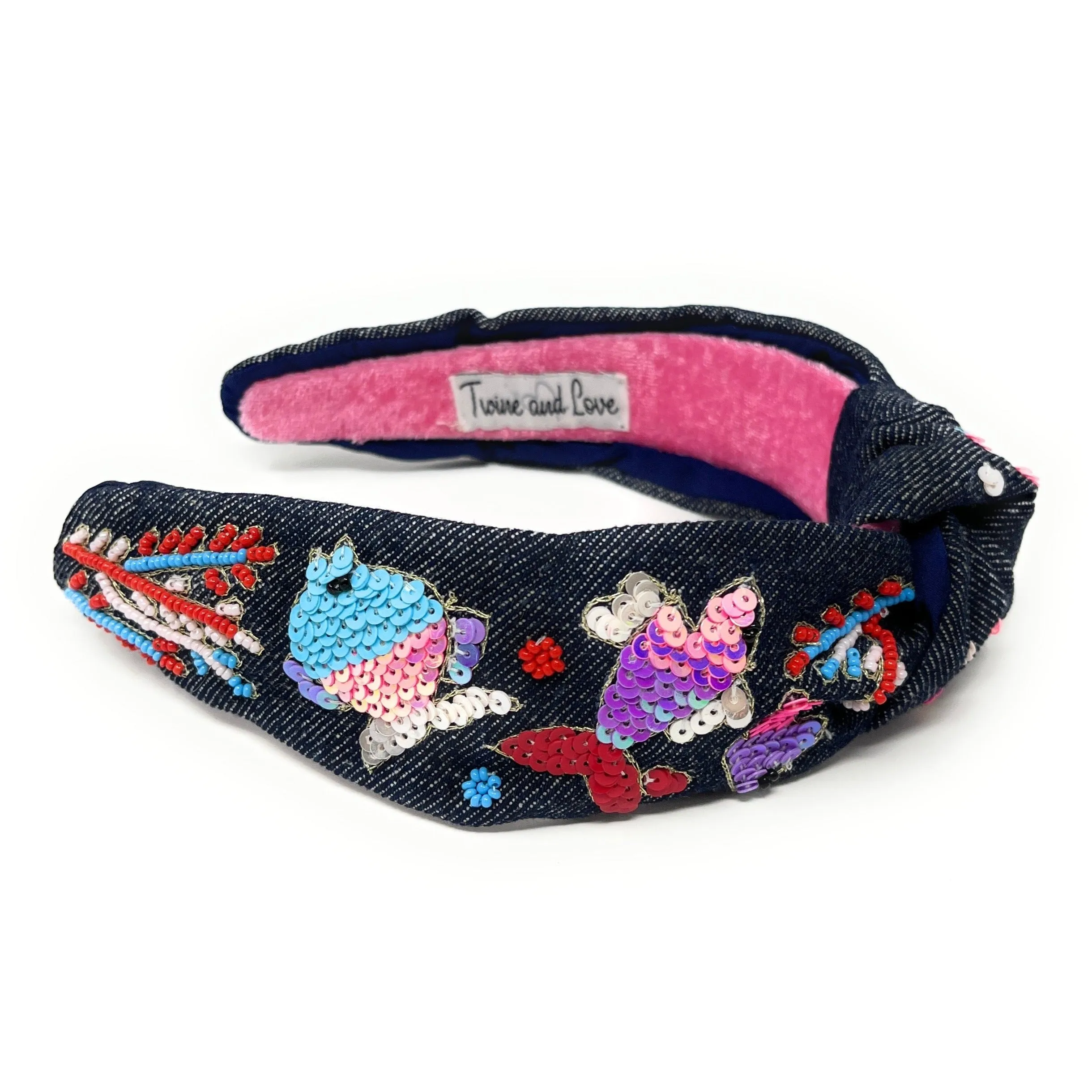 Hand Bead Denim Fish Knot Headband