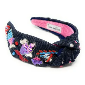 Hand Bead Denim Fish Knot Headband