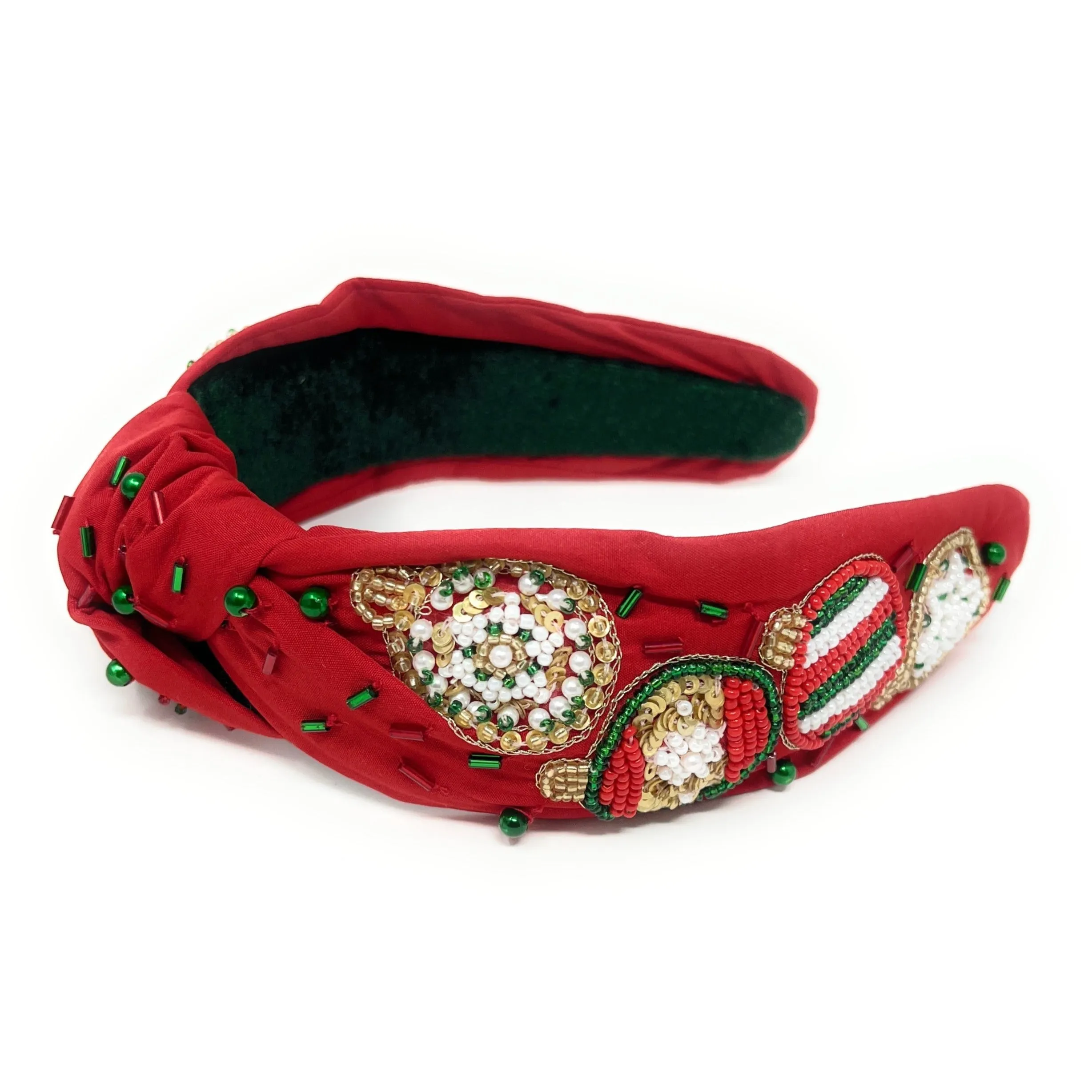 Hand Beaded Christmas Knot Headband