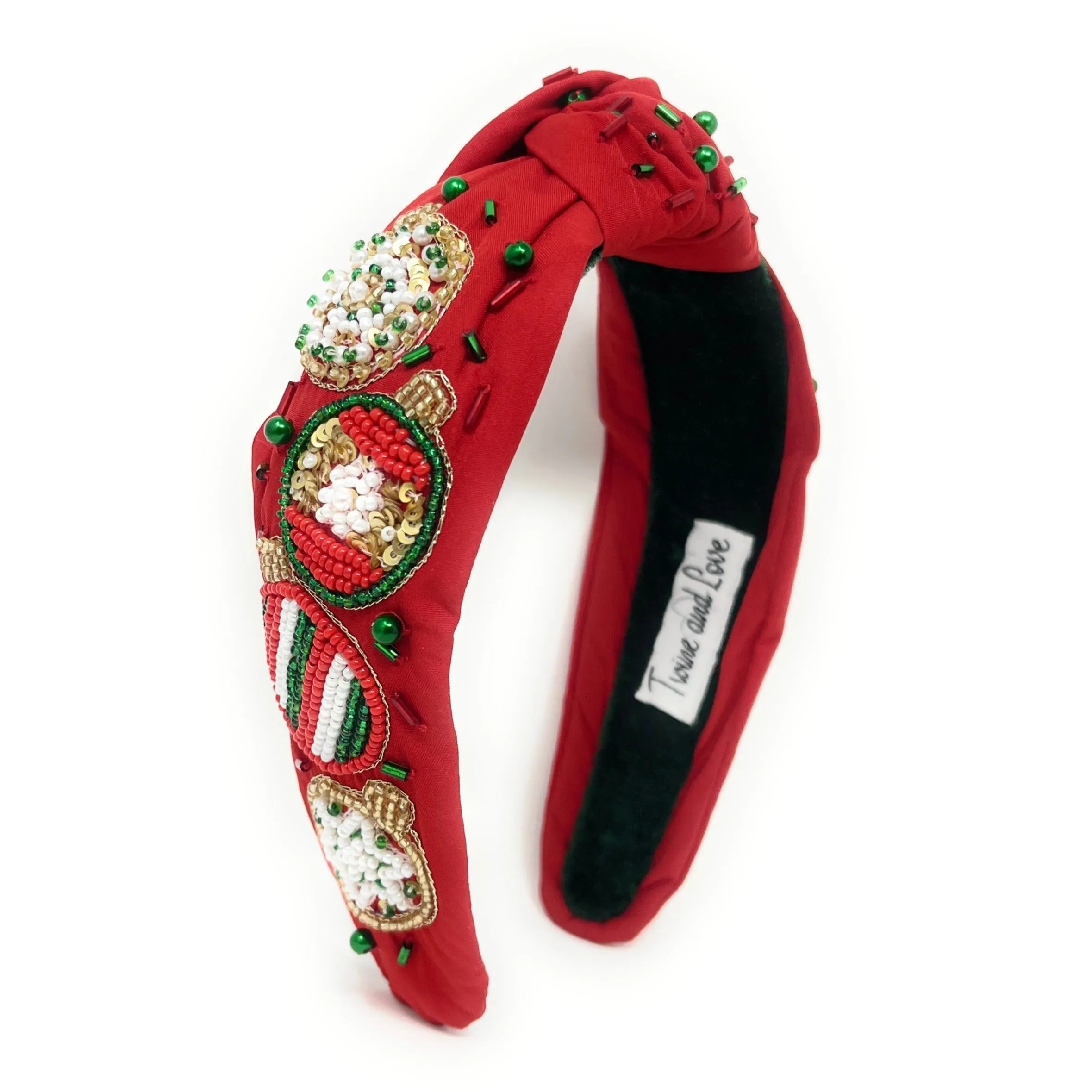 Hand Beaded Christmas Knot Headband