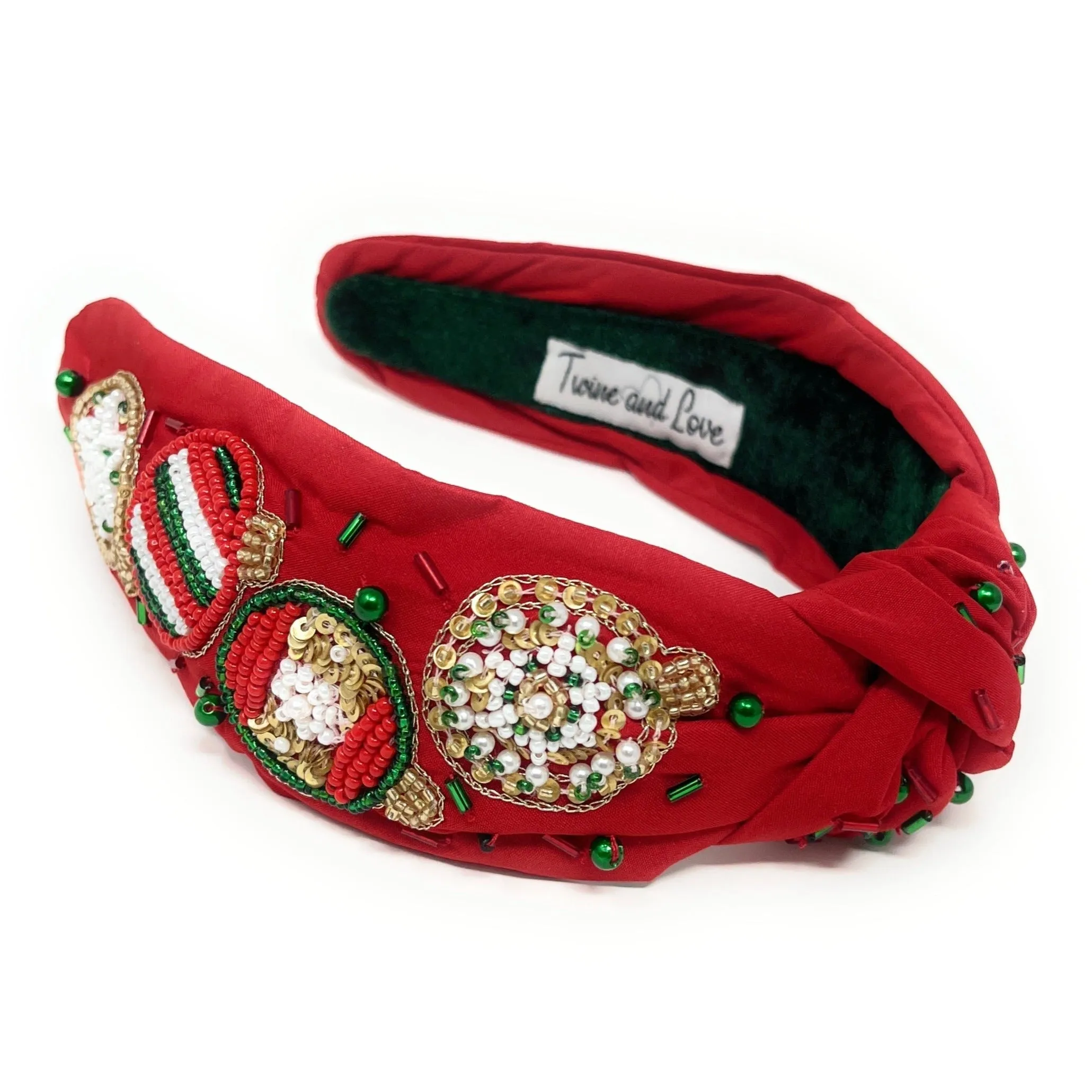 Hand Beaded Christmas Knot Headband