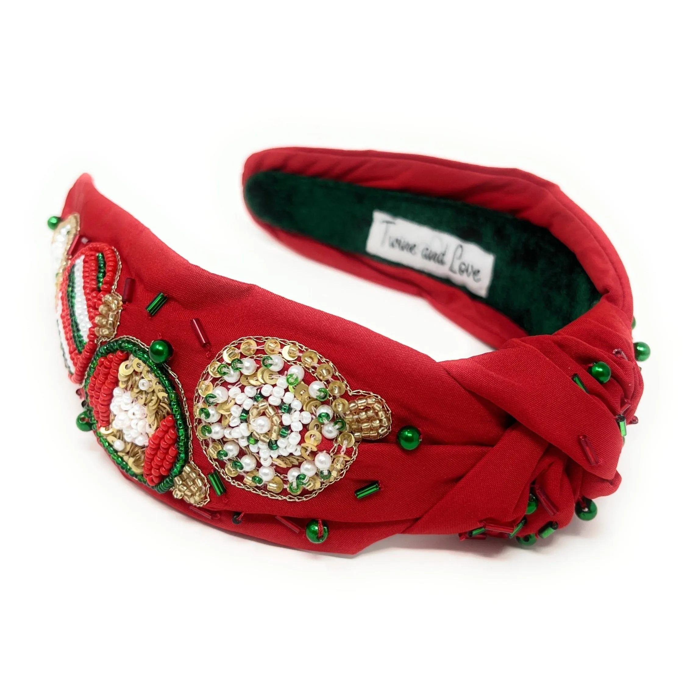 Hand Beaded Christmas Knot Headband