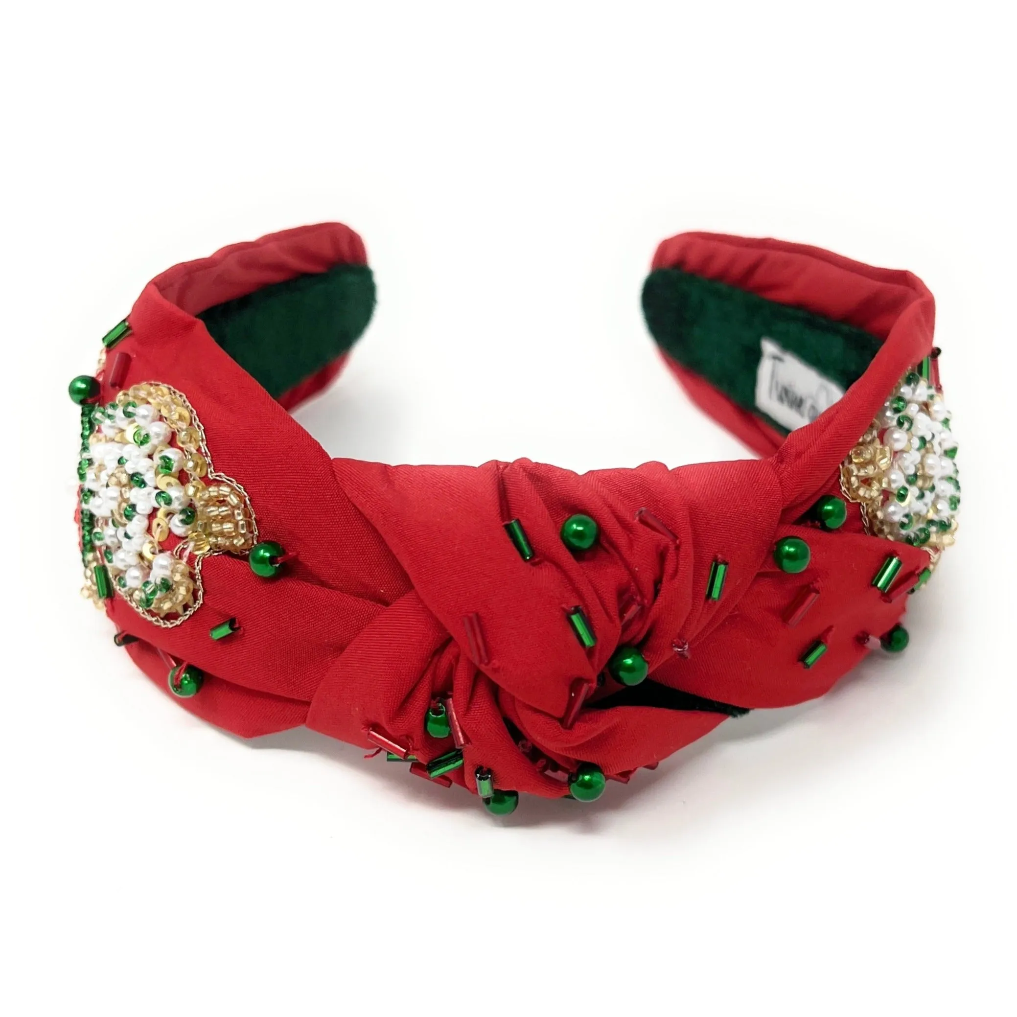 Hand Beaded Christmas Knot Headband