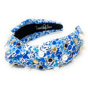 Hand Sewn Blue Jeweled Knot Headband