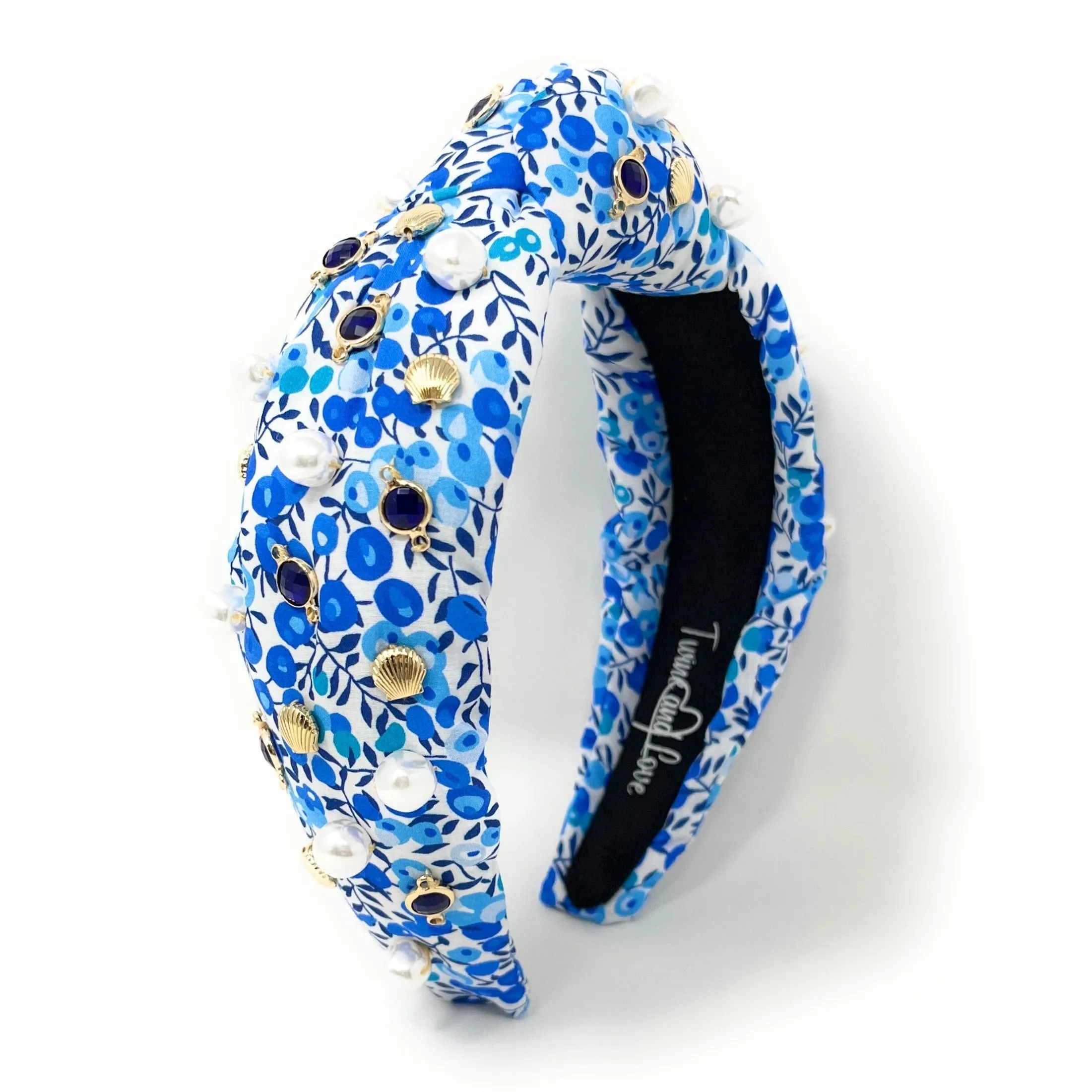 Hand Sewn Blue Jeweled Knot Headband