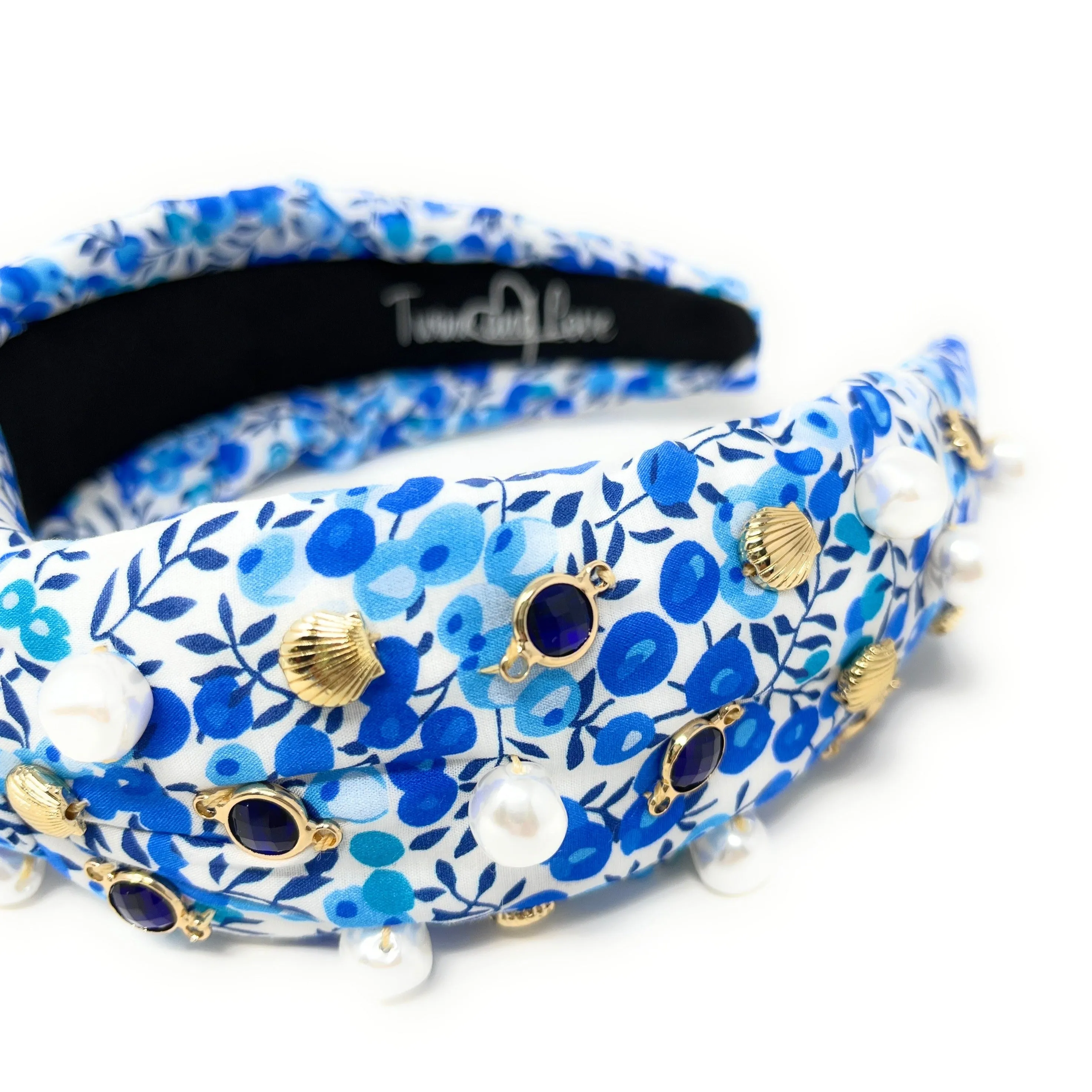 Hand Sewn Blue Jeweled Knot Headband