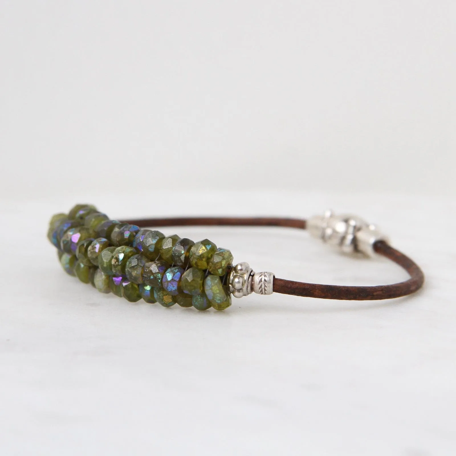 Hand Stitched Faceted Coated Green Garnet Bracelet