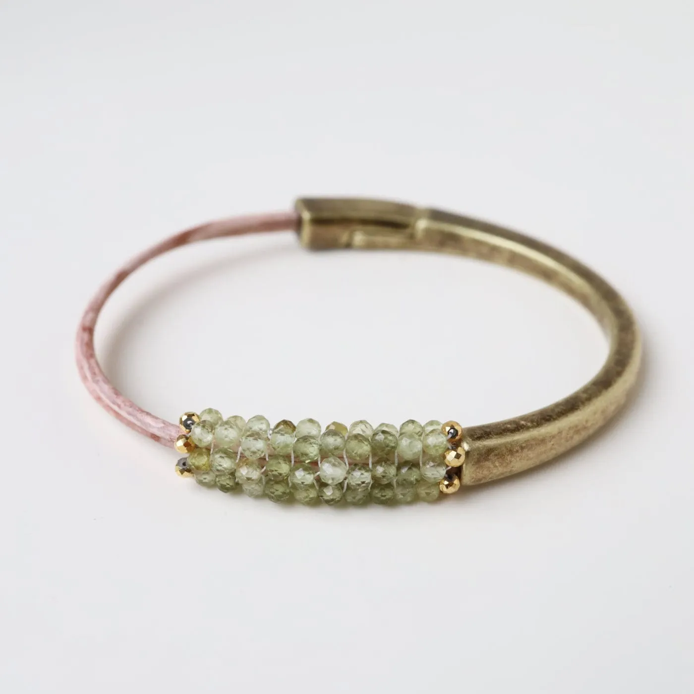 Hand Stitched Faceted Shaded Green Garnet Bracelet