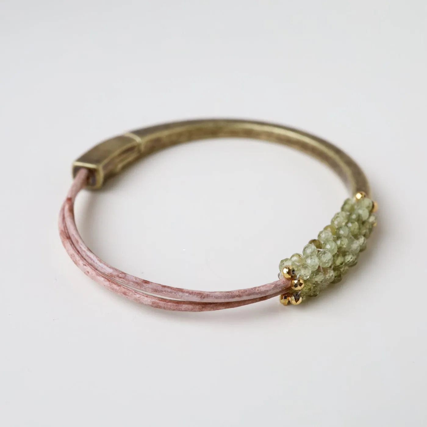 Hand Stitched Faceted Shaded Green Garnet Bracelet