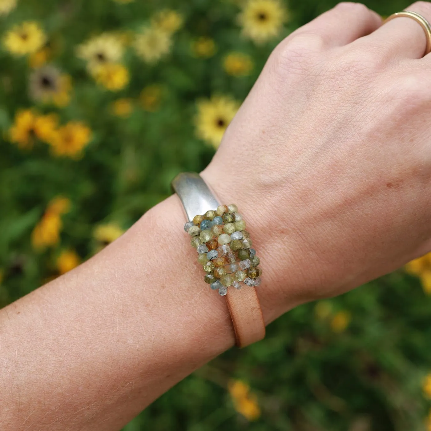 Hand Stitched Green Garnets & Natural Zircon Mix Bracelet