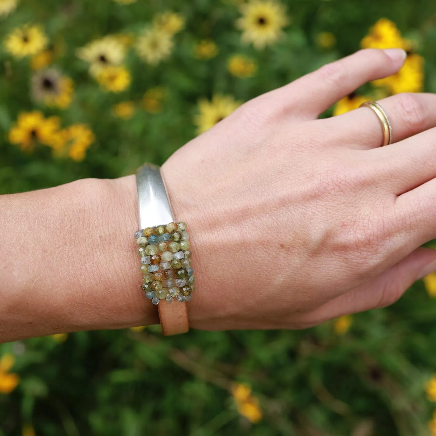 Hand Stitched Green Garnets & Natural Zircon Mix Bracelet