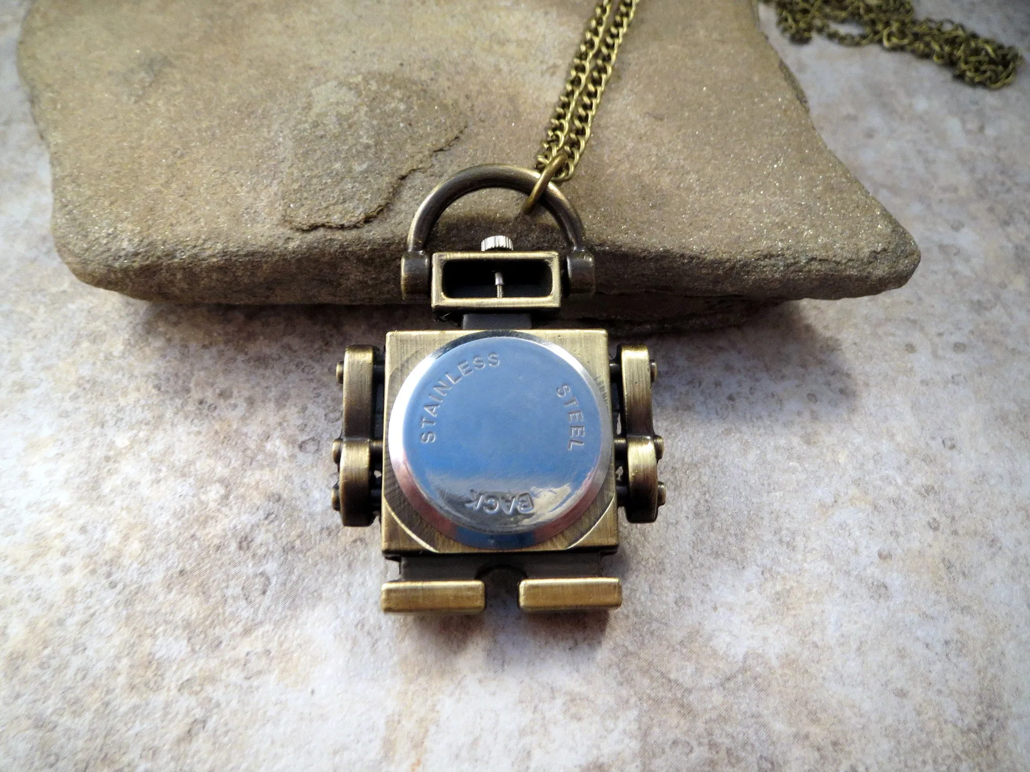 Handmade Antique Bronze Steampunk Robot Necklace