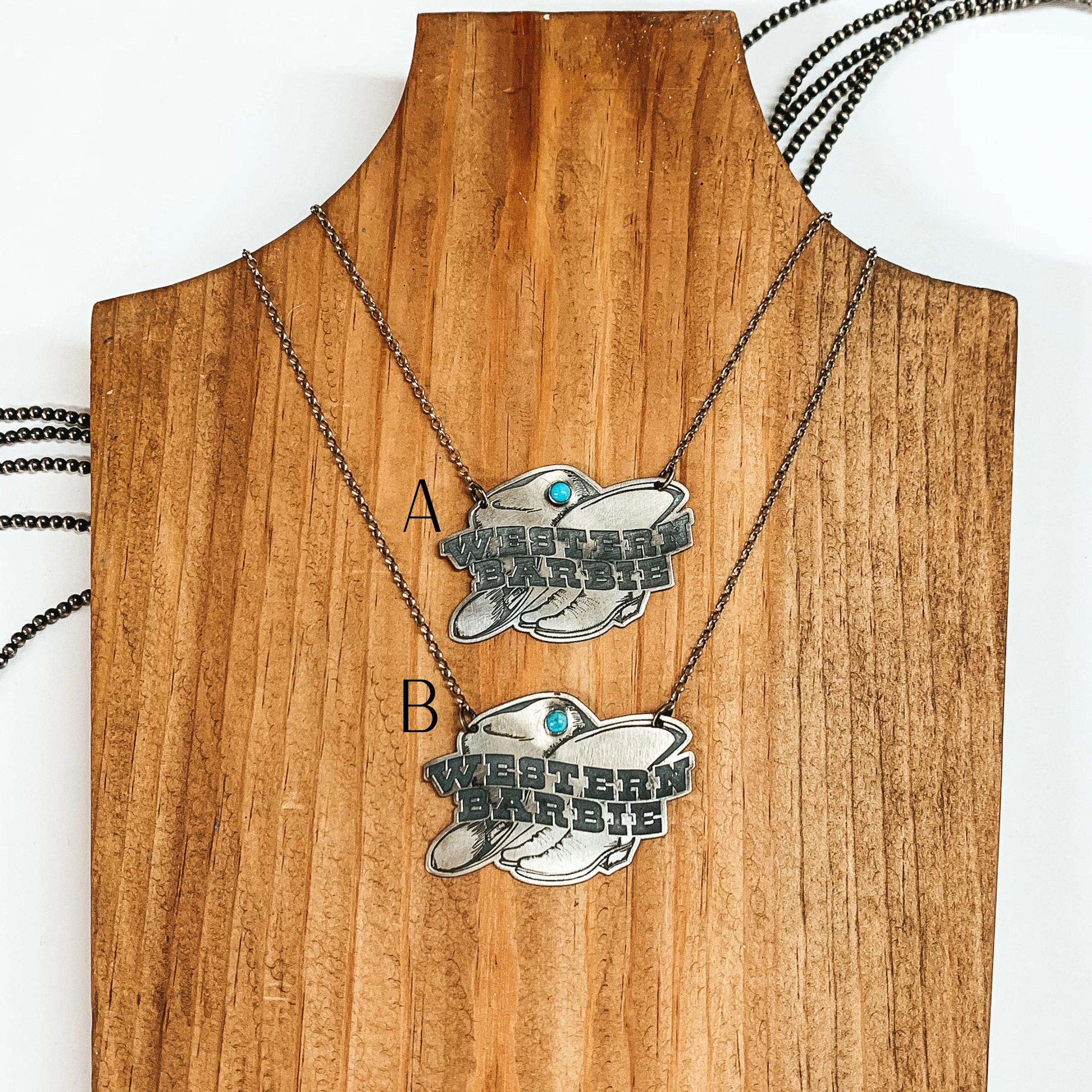 Handmade Sterling Silver Necklace and WESTERN BARBIE Pendant with Kingman Turquoise Stone