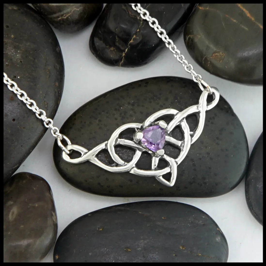 Heart Knot Bar Necklace with Amethyst