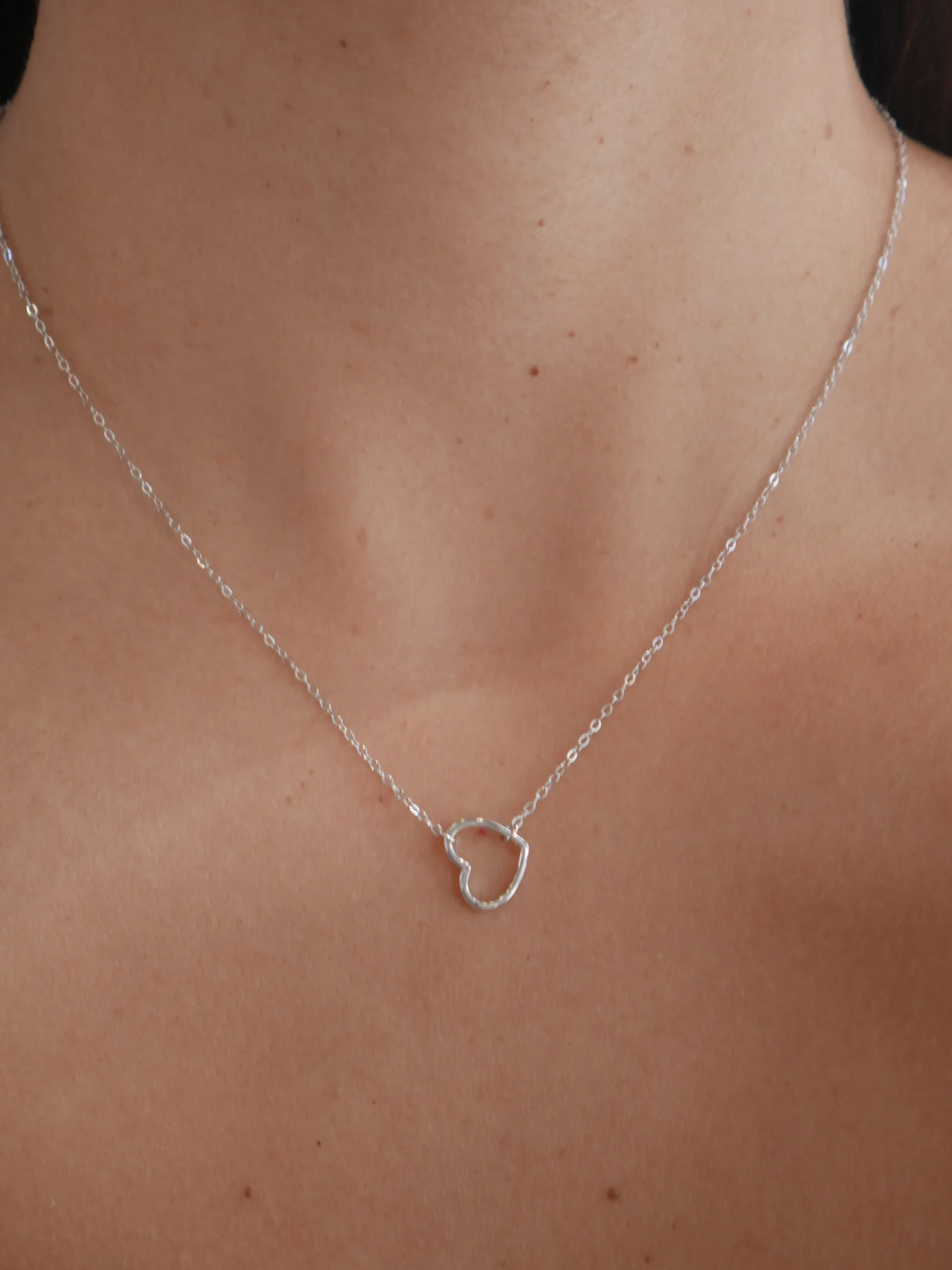 Heart Necklace, .925 Stelring Silver Waterproof Double Sided Angle Heart Outline Love Necklace