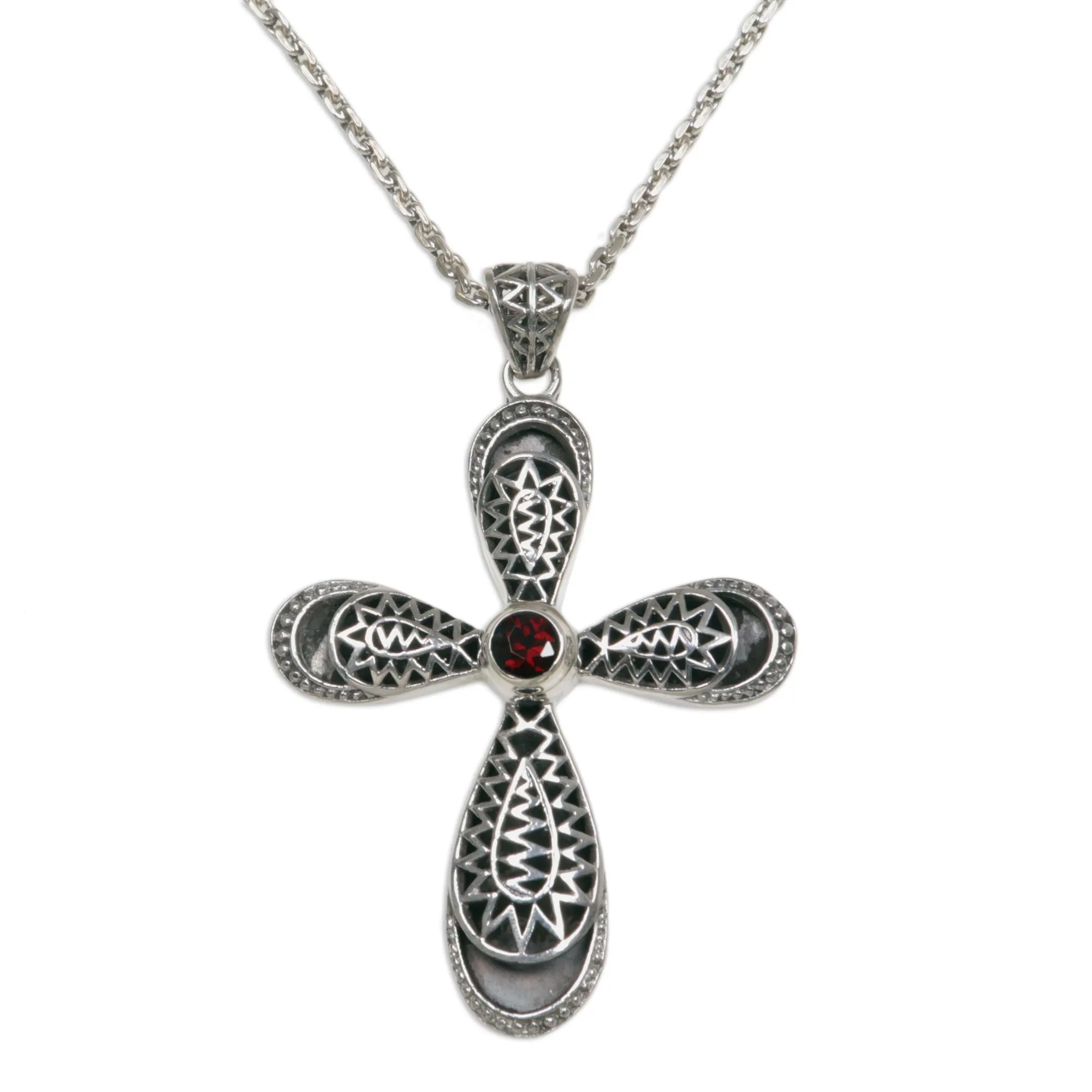 Heaven's Embrace Garnet cross necklace