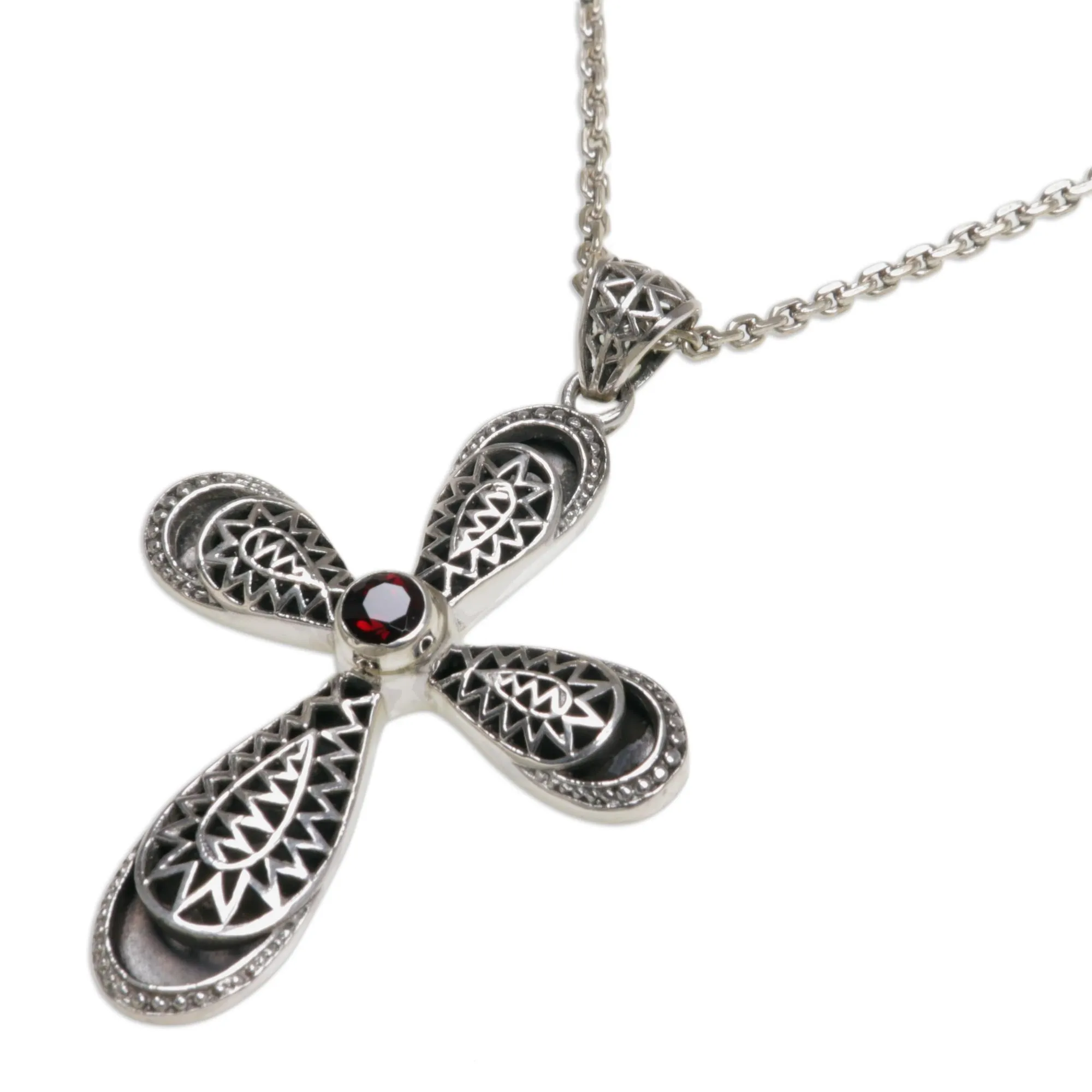 Heaven's Embrace Garnet cross necklace