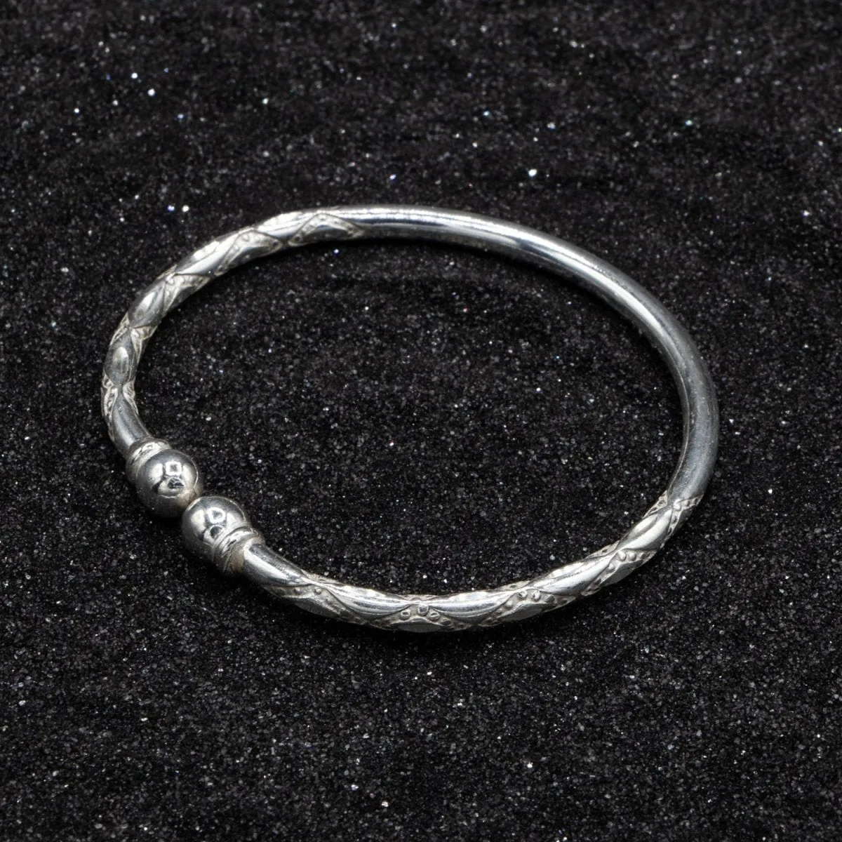 Heavy Bangle with Solid Balls and Diamante Pattern