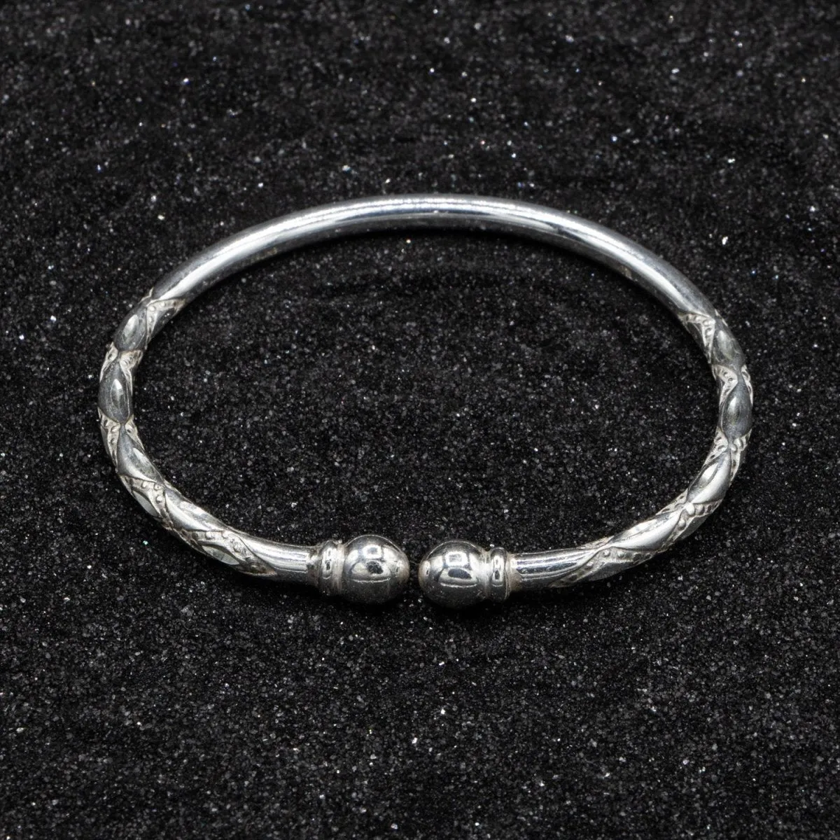 Heavy Bangle with Solid Balls and Diamante Pattern