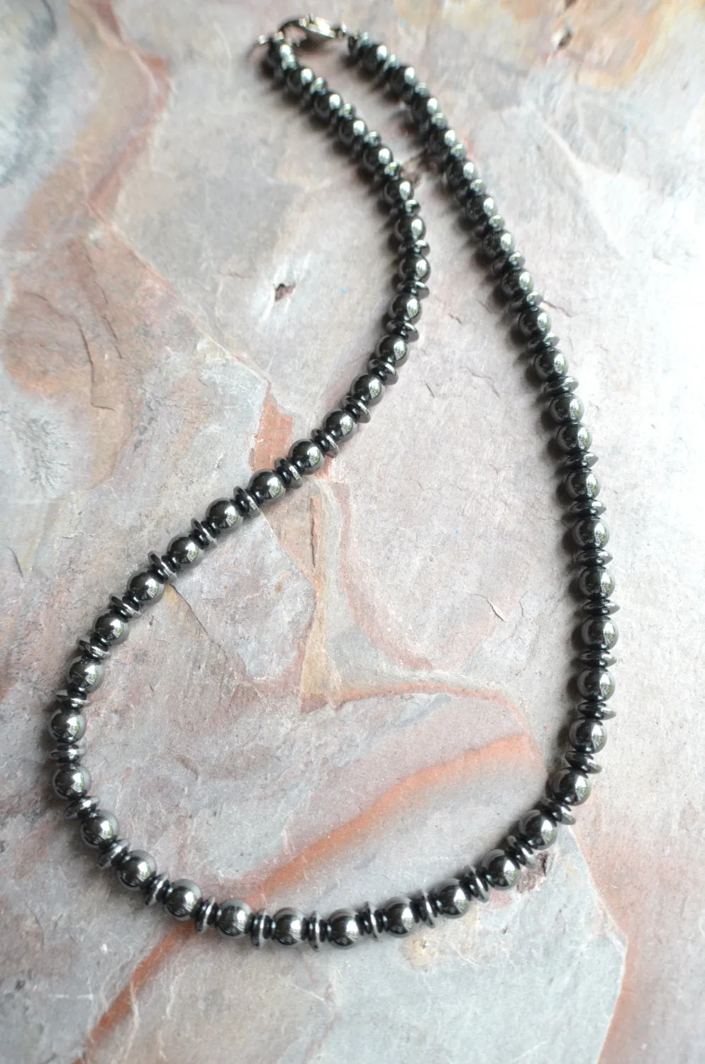 Hematite Gray Mens Beaded Long Necklace - Jayden