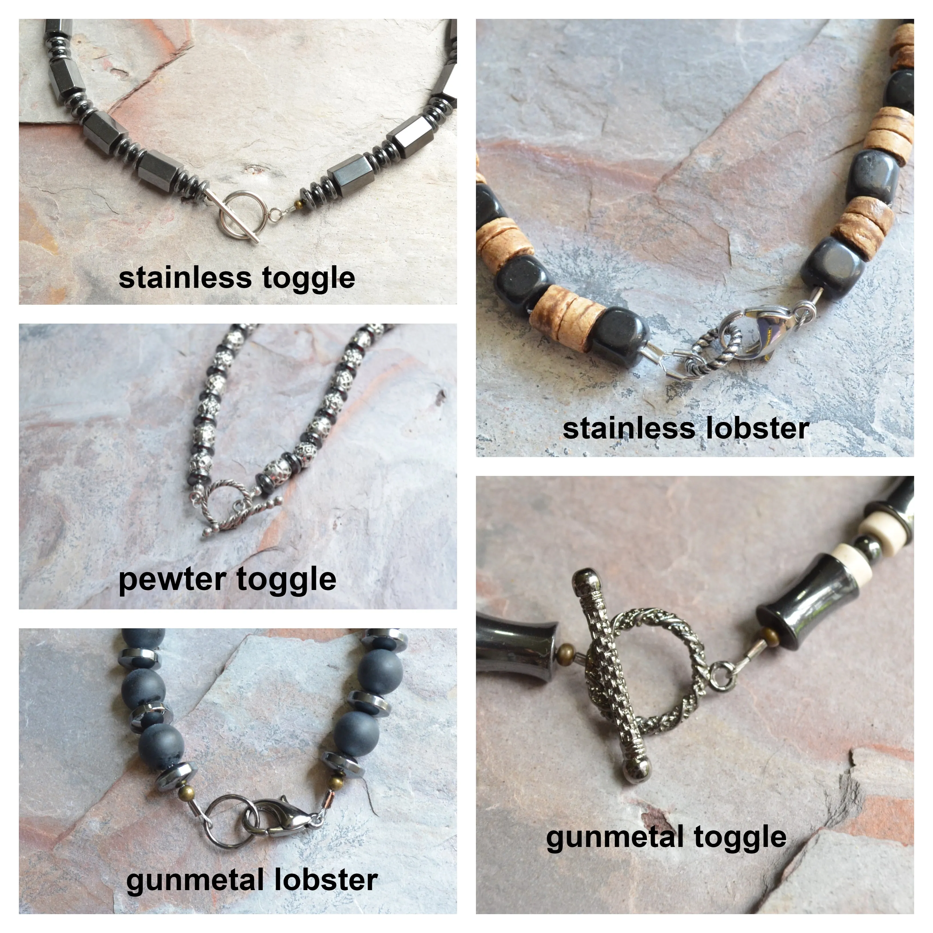 Hematite Gray Mens Beaded Long Necklace - Jayden