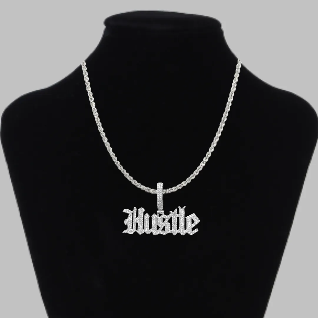 Hustle Iced Out Letter Diamond Pendant Necklace