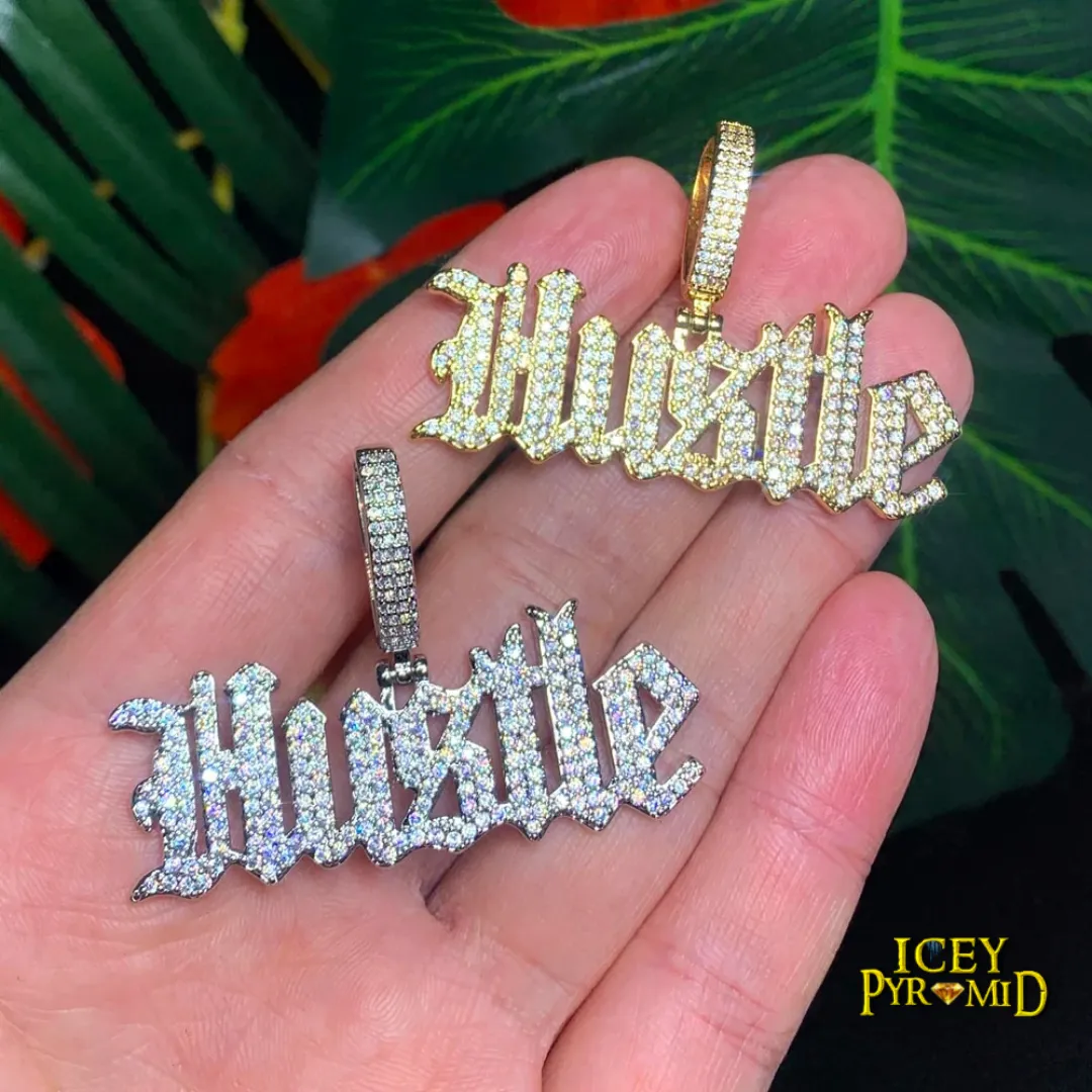 Hustle Iced Out Letter Diamond Pendant Necklace