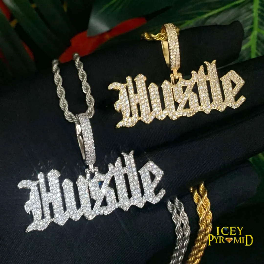 Hustle Iced Out Letter Diamond Pendant Necklace