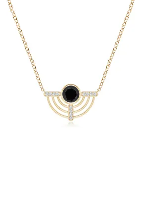 Infinity Half Concentric Circle 14K Gold and Black Onyx Pendant Necklace