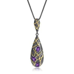 Italian Craftsman Vintage Premium Natural Amethyst Pendant Silver Necklace for Women