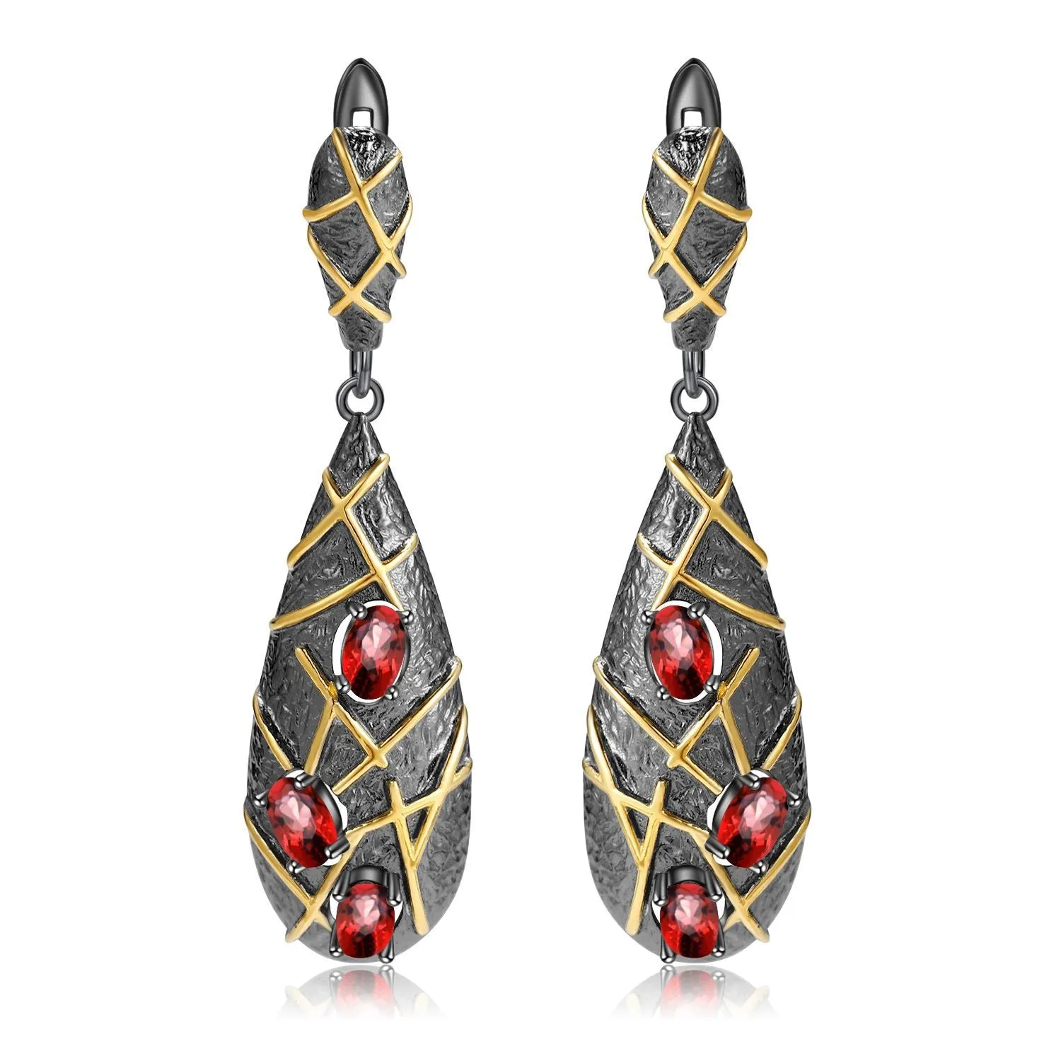 Italian Style Inlaid Colourful Gemstones Water Droplet Sterling Silver Earrings for Women