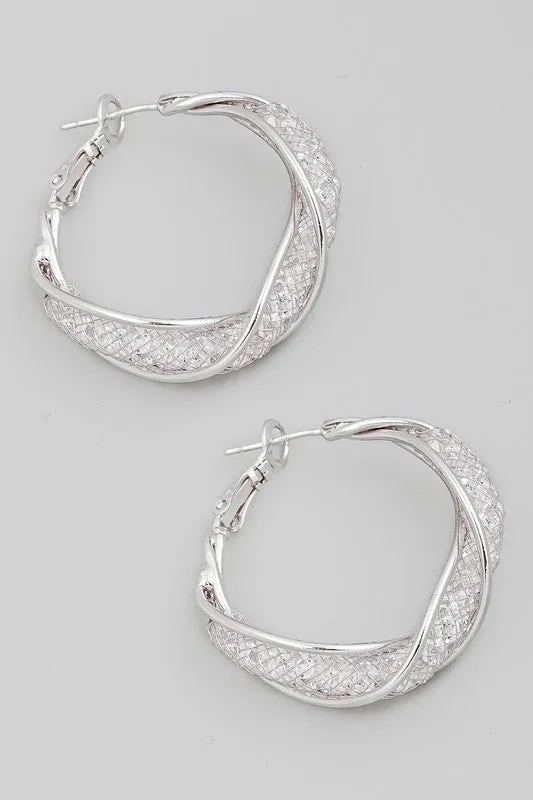 Jaxx Twisted Metallic Mesh Hoop Earrings Silver