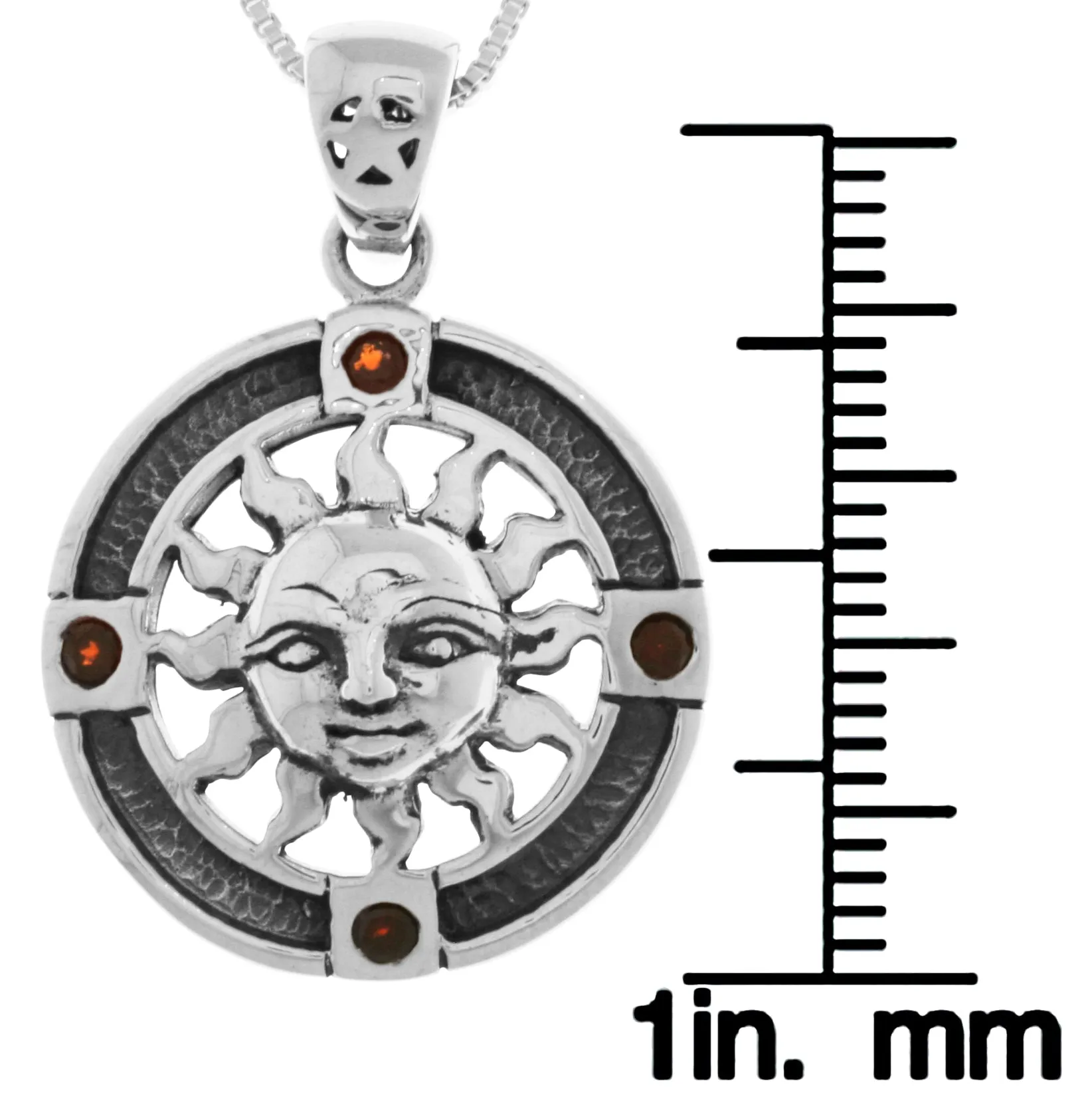 Jewelry Trends Sterling Silver Sun Medallion Pendant with Garnet on 18 Inch Box Chain Necklace